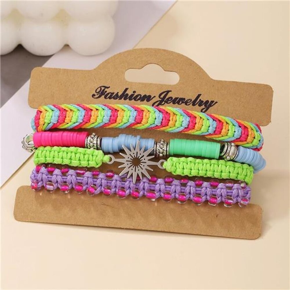 4pcs String Bracelets, Braided Rope Beaded Stackable - Picture 4 of 7